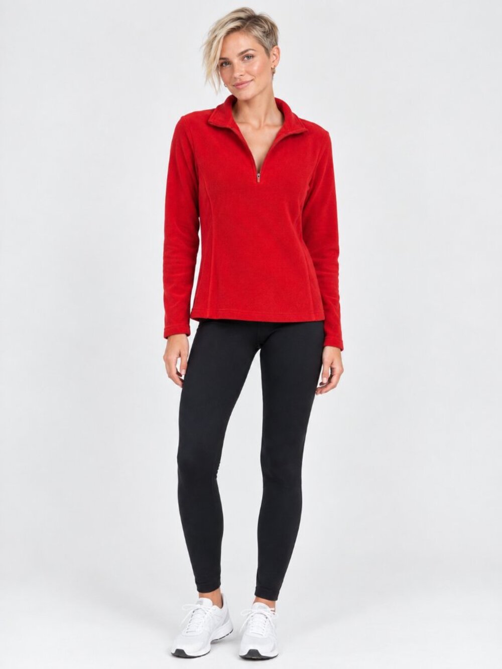 2/$30 Lands' End Fleece Quarter-Zip Polo Sweatshirt Anti-Static Red M #A4797